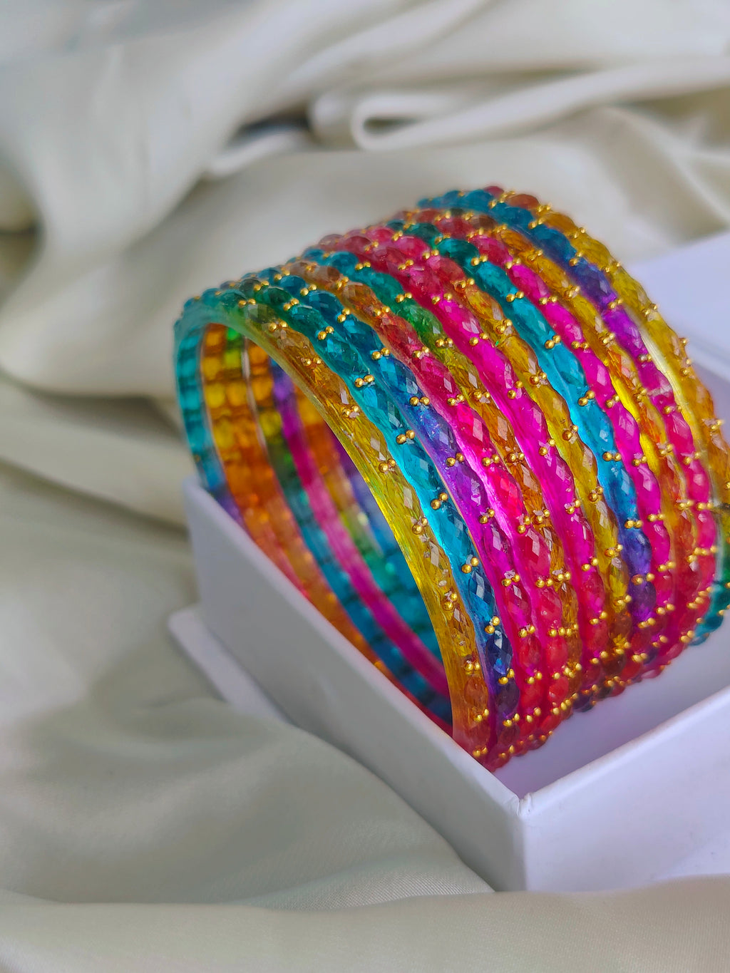 Original (Multi) Indian raindrop (Imported) glass bangles (12 piece/ one dozen)