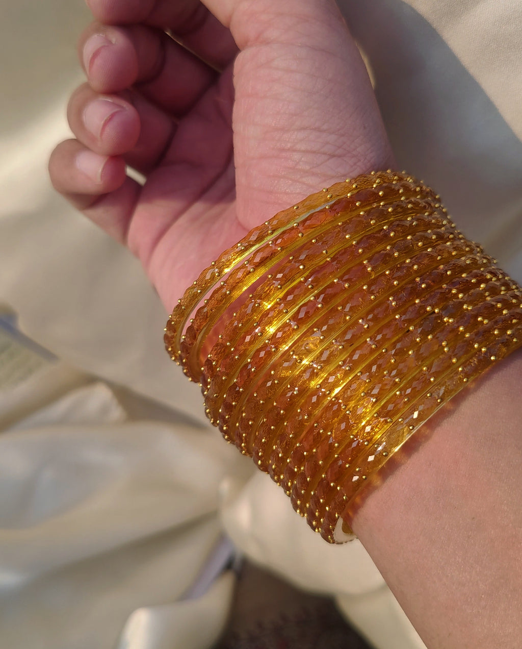 Original (Yellow) Indian raindrop (Imported) glass bangles (12 piece/ one dozen)