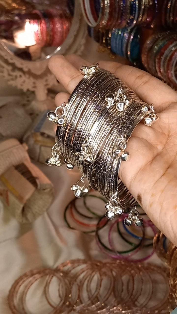 24 pieces Shimmeer Metallic with 3 piece ghunghroo bangles