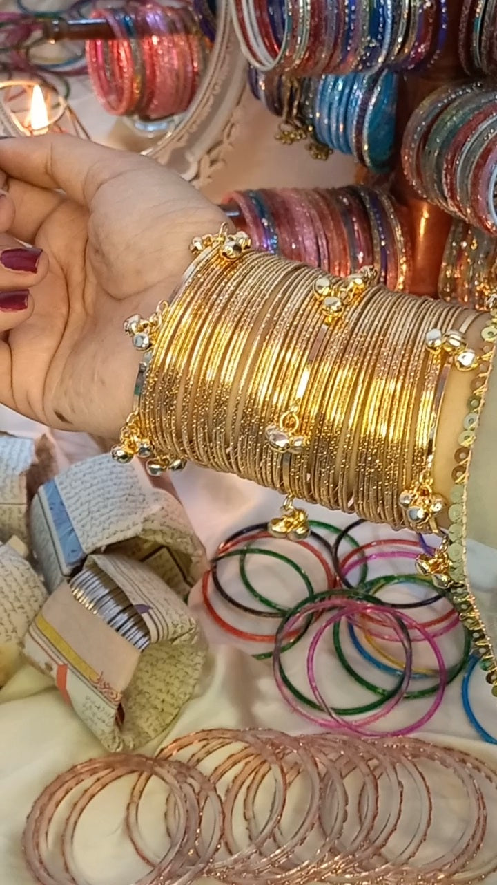 24 pieces Shimmeer Metallic with 3 piece ghunghroo bangles
