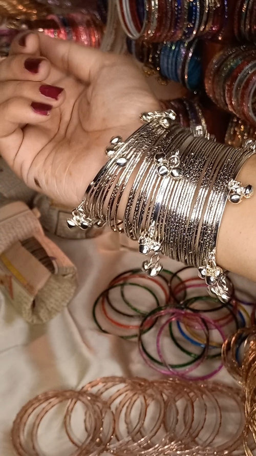 24 pieces Shimmeer Metallic with 3 piece ghunghroo bangles