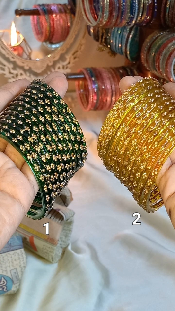 Nagina stone Glass bangles 12 piece set