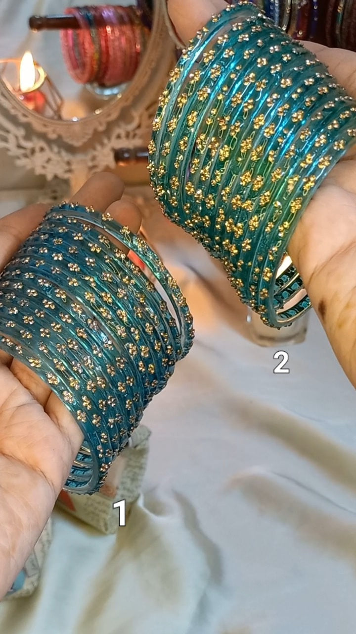 Nagina stone Glass bangles 12 piece set