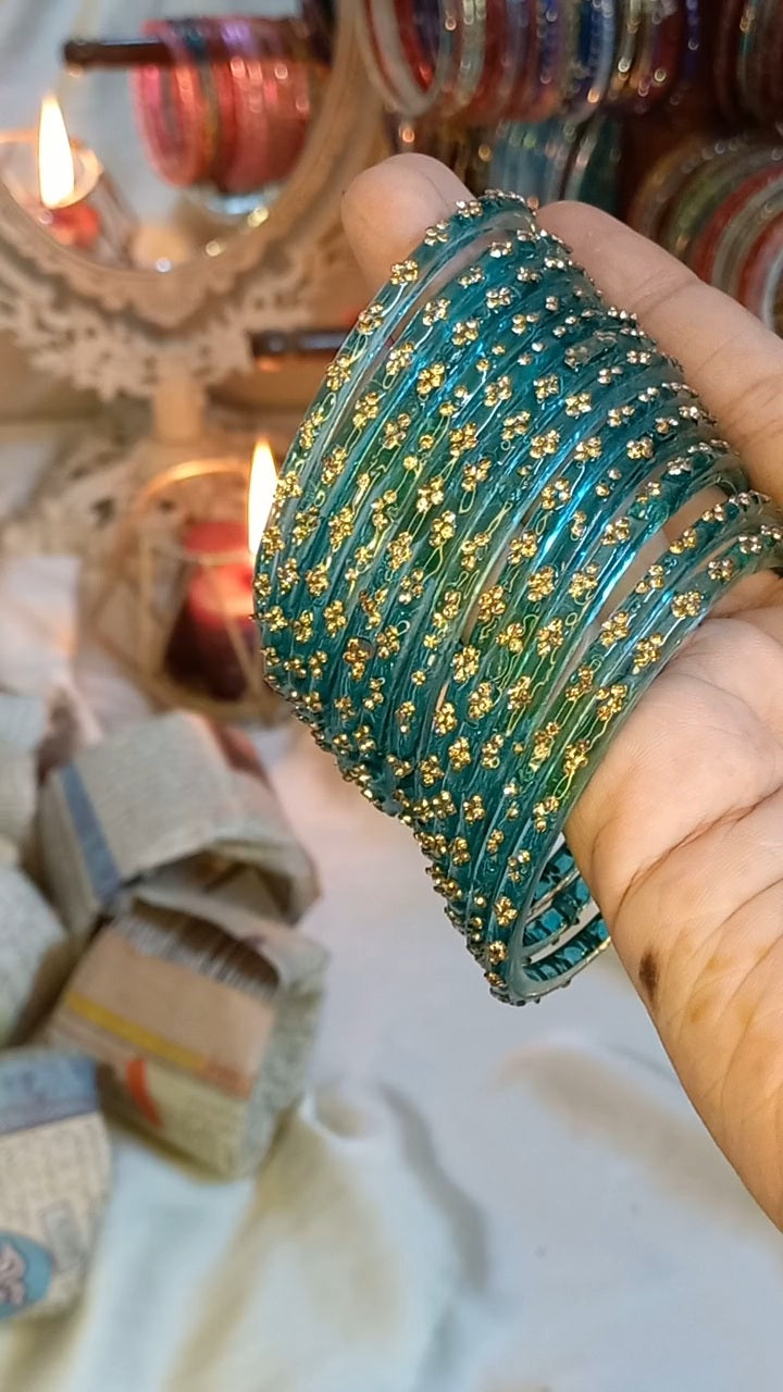 Nagina stone Glass bangles 12 piece set