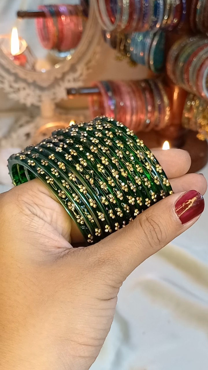 Nagina stone Glass bangles 12 piece set