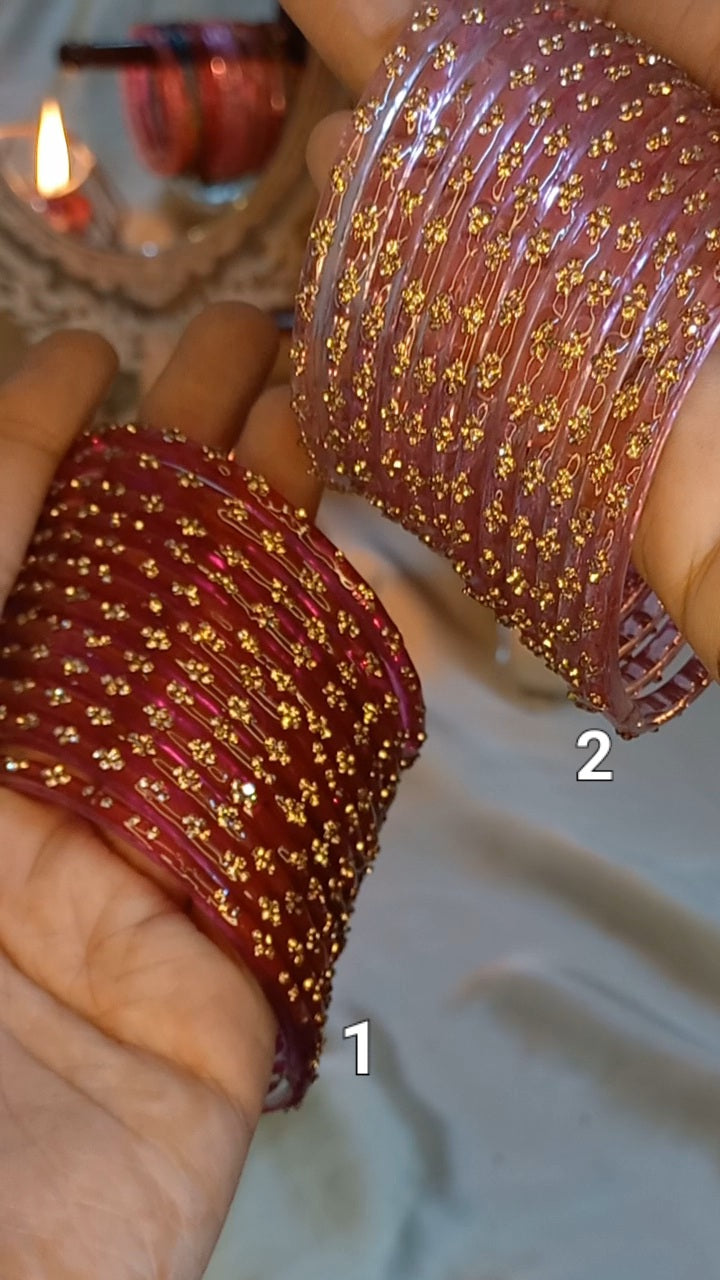 Nagina stone Glass bangles 12 piece set