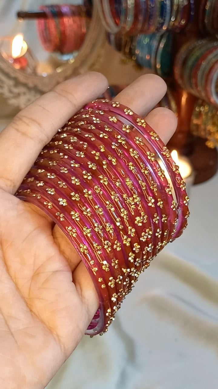 Nagina stone Glass bangles 12 piece set