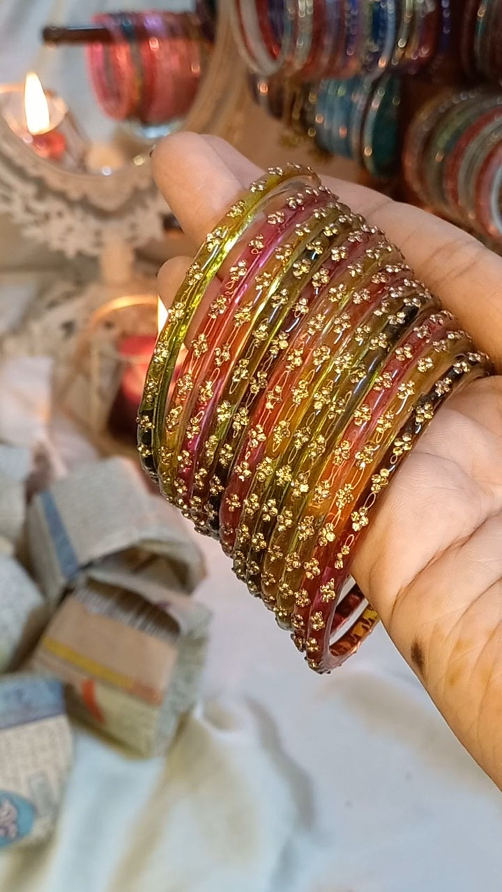 Nagina stone Glass bangles 12 piece set