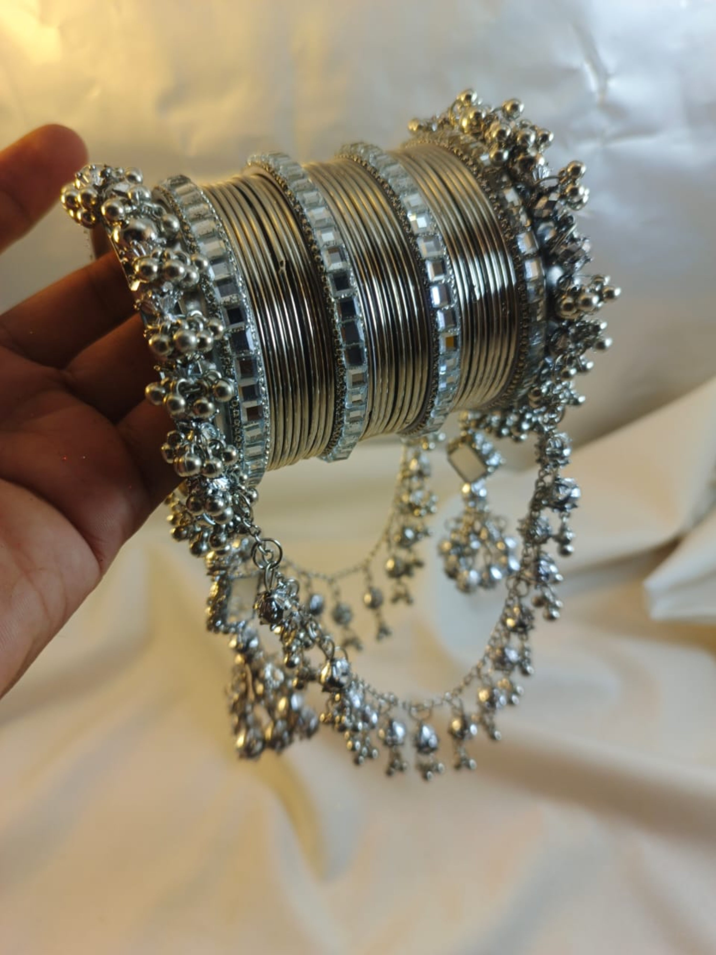 New steel Metal Bangle's set,mirror jhoola style kangan