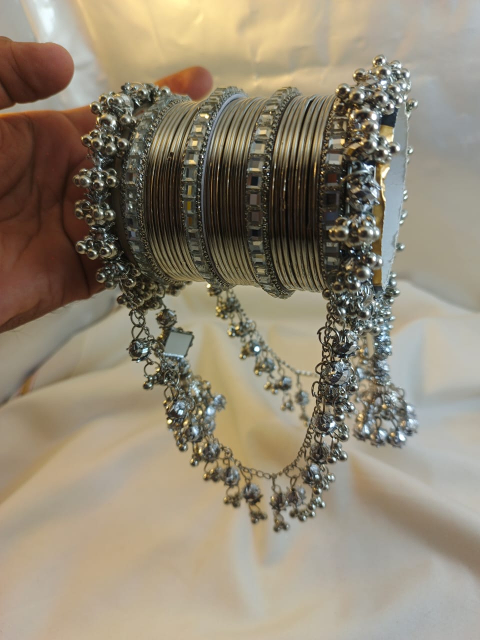 New steel Metal Bangle's set,mirror jhoola style kangan