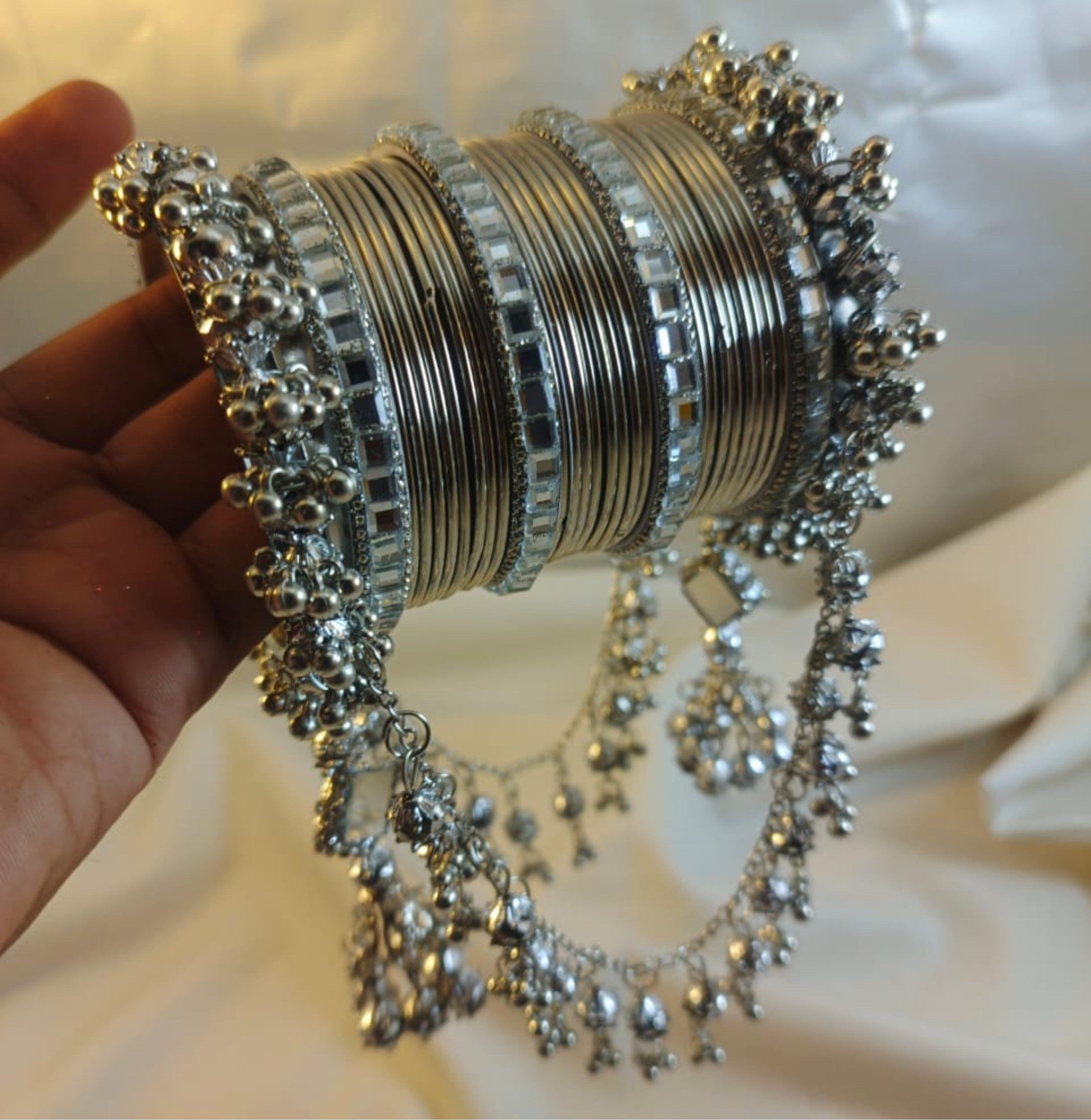 New steel Metal Bangle's set,mirror jhoola style kangan
