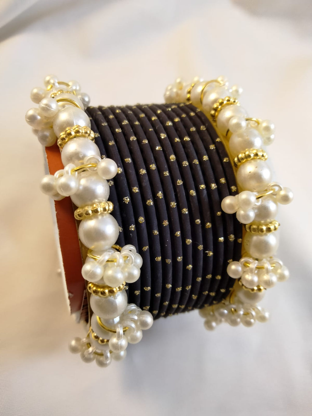 Trendy & Elegant Metal Bangles Set with White Pearls Kangan in Different Colors