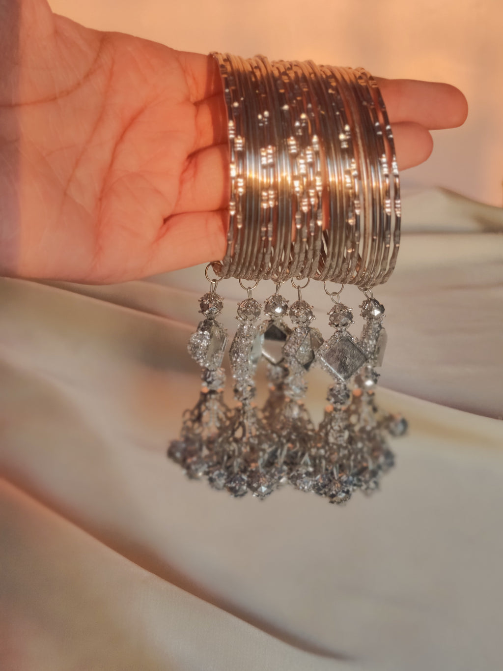 Silver Steel Latkan Bangles Set (24 Bangles) for Girls & Women – 4 Sizes Available