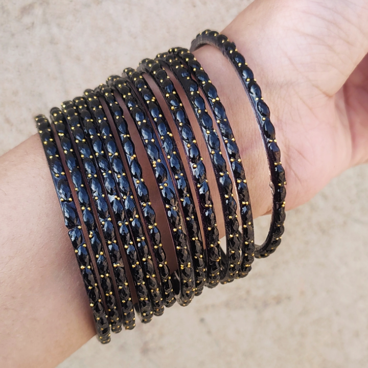 Original (Black) Indian raindrop (Imported) glass bangles (12 piece/ one dozen)