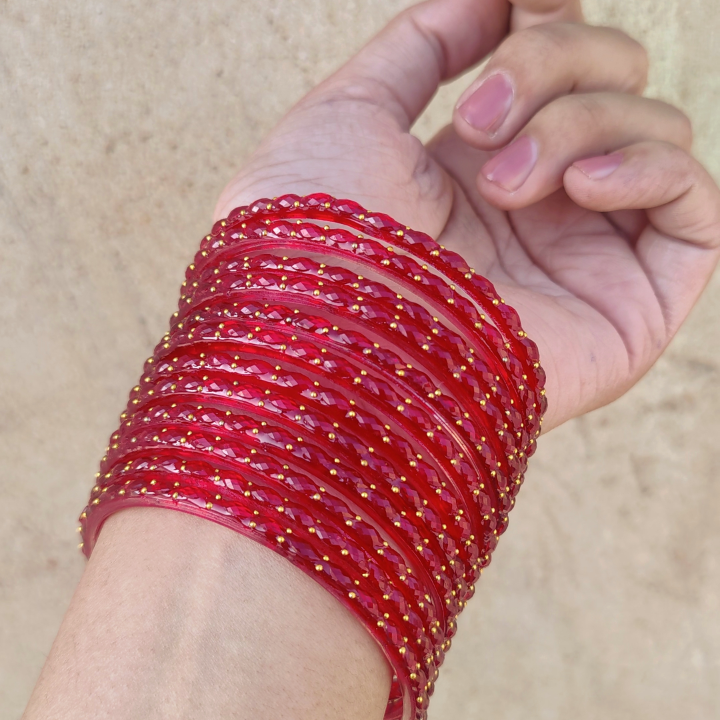 Original (Red) Indian raindrop (Imported) glass bangles (12 piece/ one dozen)