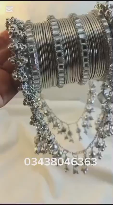 New steel Metal Bangle's set,mirror jhoola style kangan